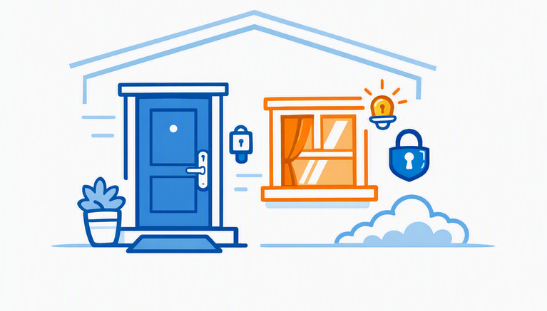 House exterior showing door, window and security icons