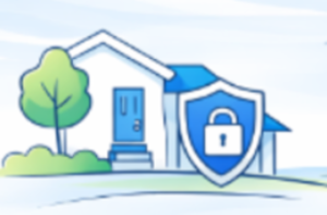 Illustration of a house with a security shield representing home protection