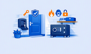 Safe and key box illustration