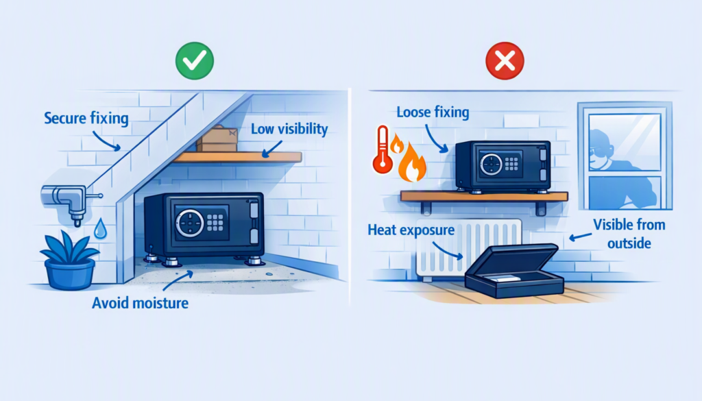 Correct and incorrect safe placement illustration